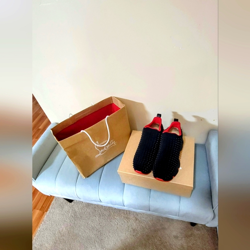Mens  Christian Louboutin  Spike  Leather Sneakers - Picture 2 of 2